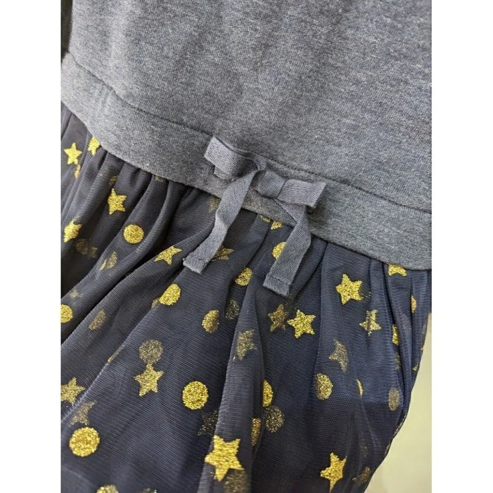 Crewcuts Sweatshirt Tiered Tulle Blue Gold Glitter Long Sleeve Dress Girls L